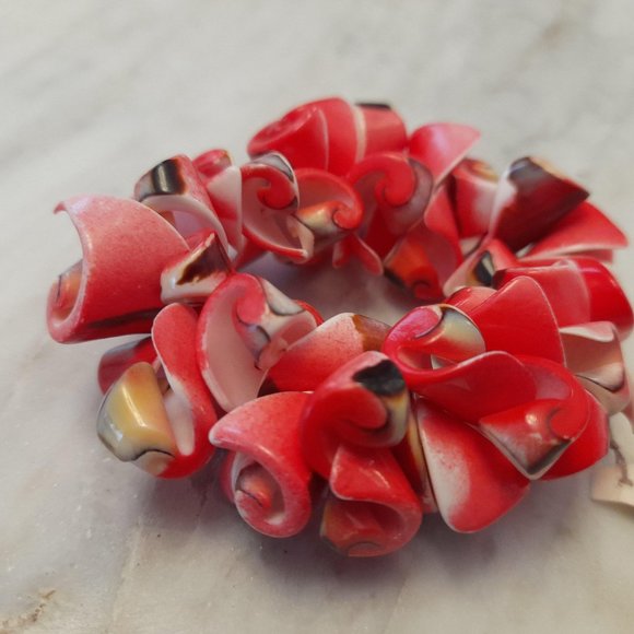 Light Blue Shell and Stone Necklace/ Coral coloured Shell Stretch Bracelet - Picture 5 of 14